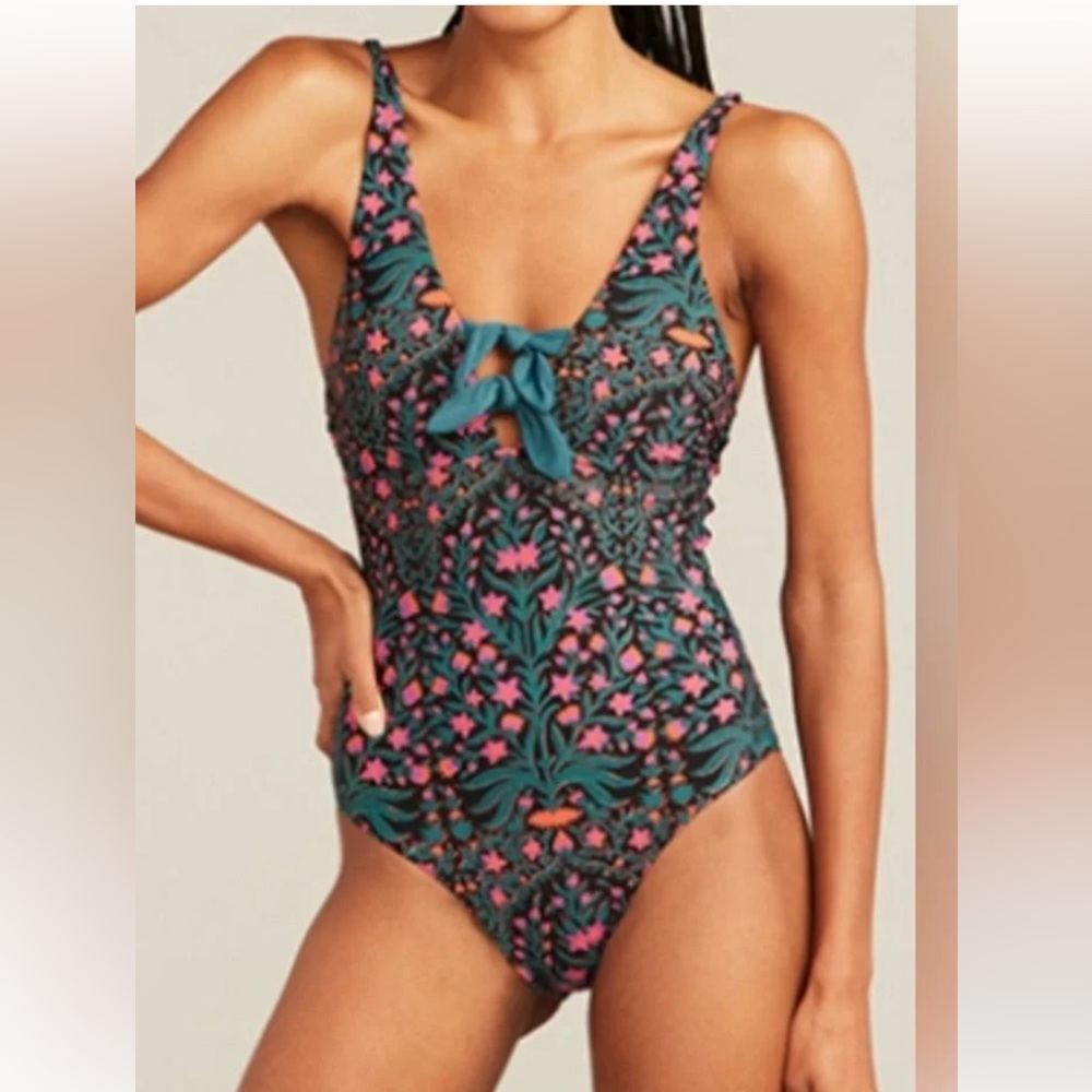 Roller Rabbit Teal and Pink Floral One-Piece Swimsuit